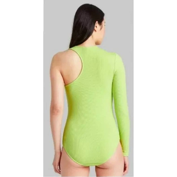 One Sleeve Asymmetrical Lime Green Bodysuit Wild Fable M Snap Layering One Piece - Picture 4 of 9